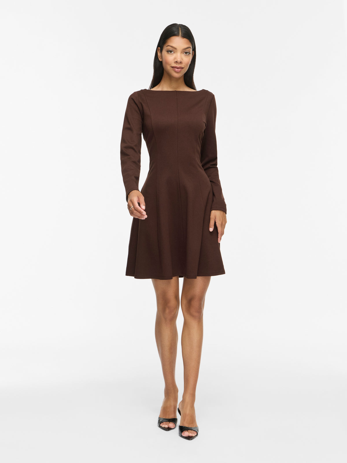 Vila U-Boot-Ausschnitt-Kleid Visiba in Coffee Bean