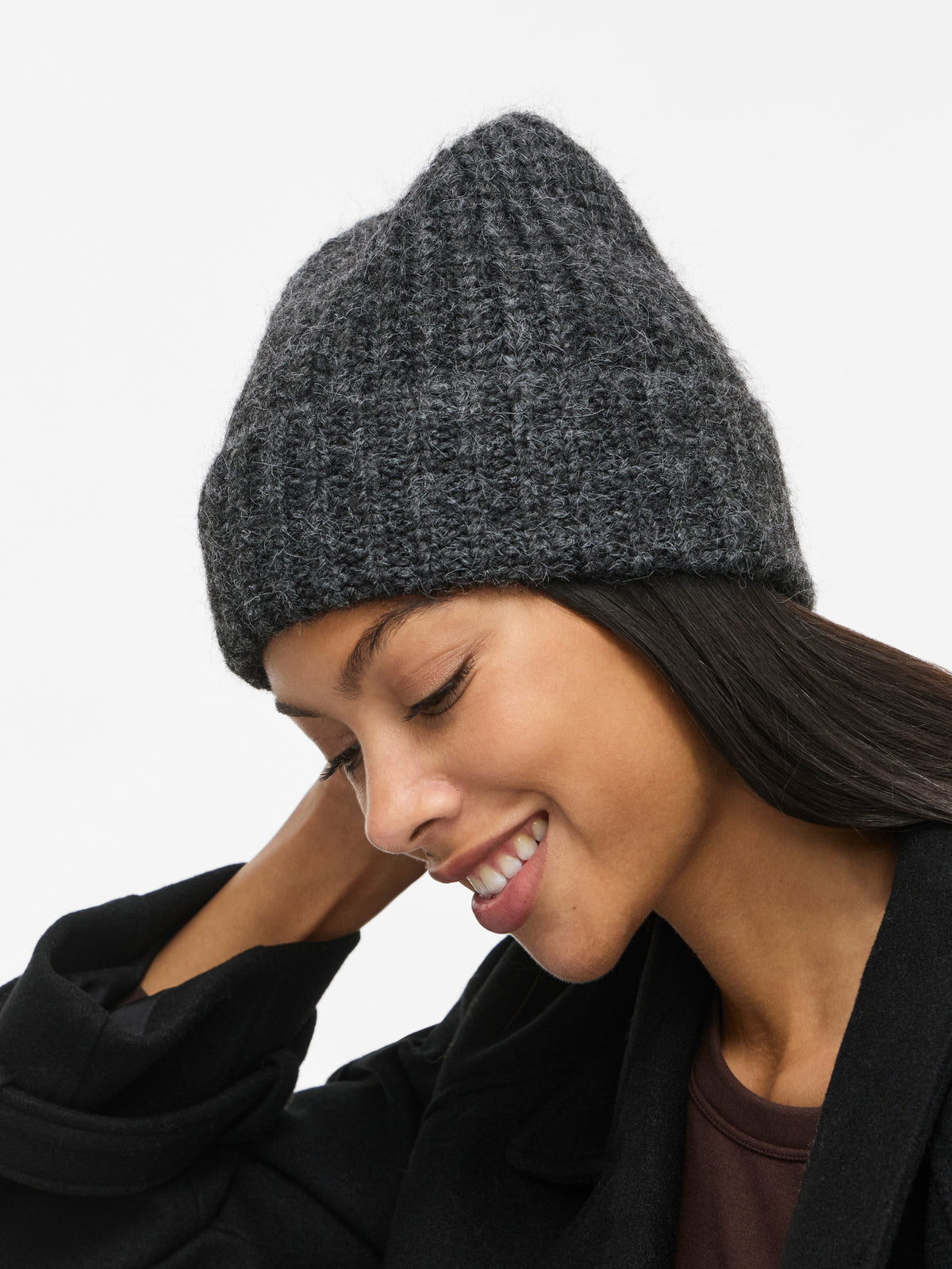 Vila Strickmütze New Knit Beanie in Dark Grey Melange