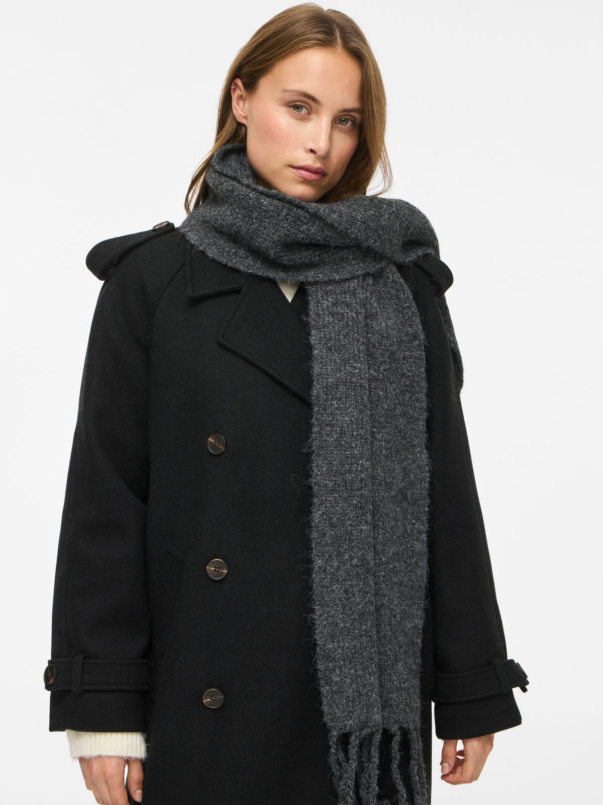 Vila Strickschal New Knit Scarf in Dark Grey Melange