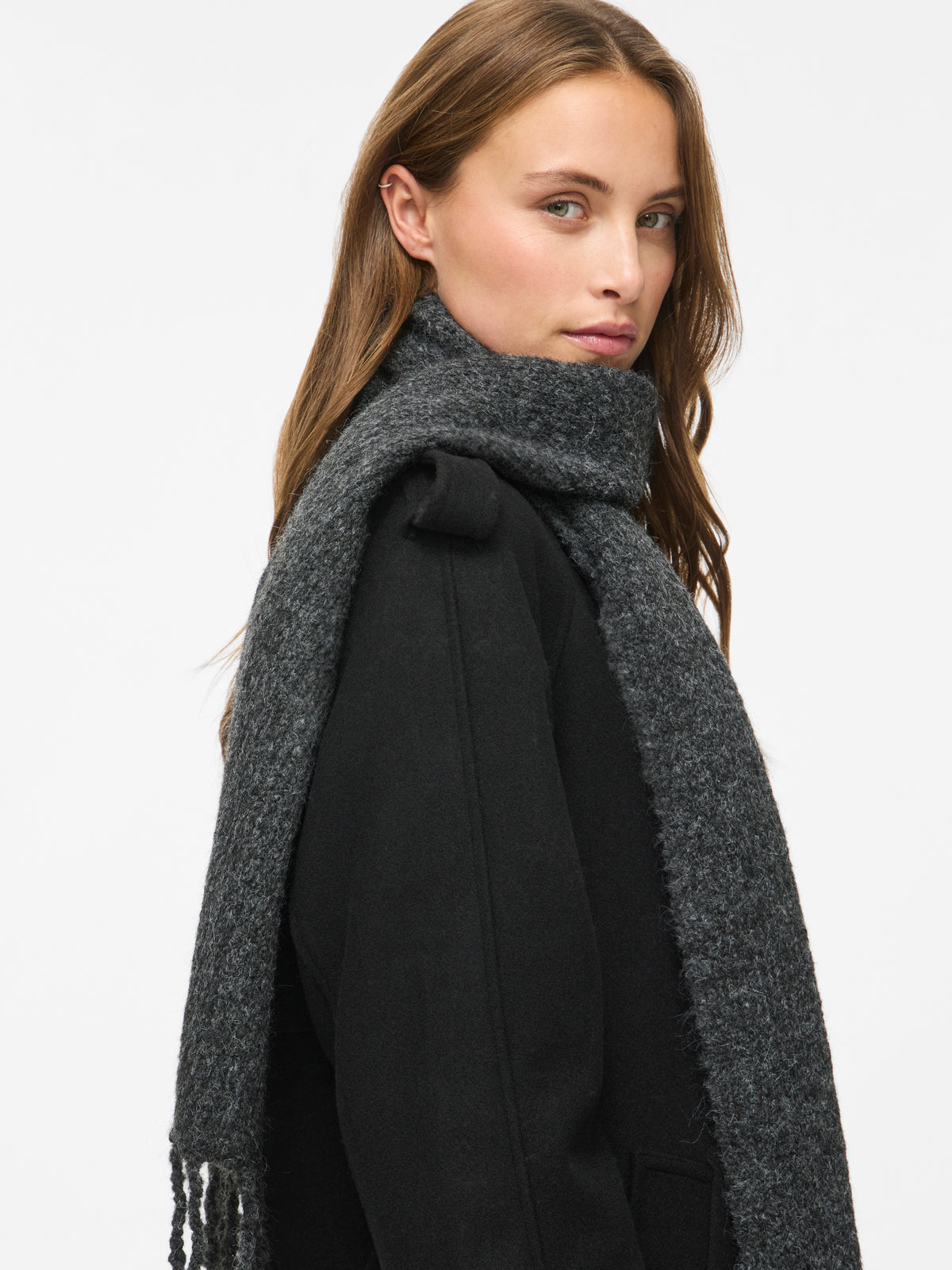 Vila Strickschal New Knit Scarf in Dark Grey Melange