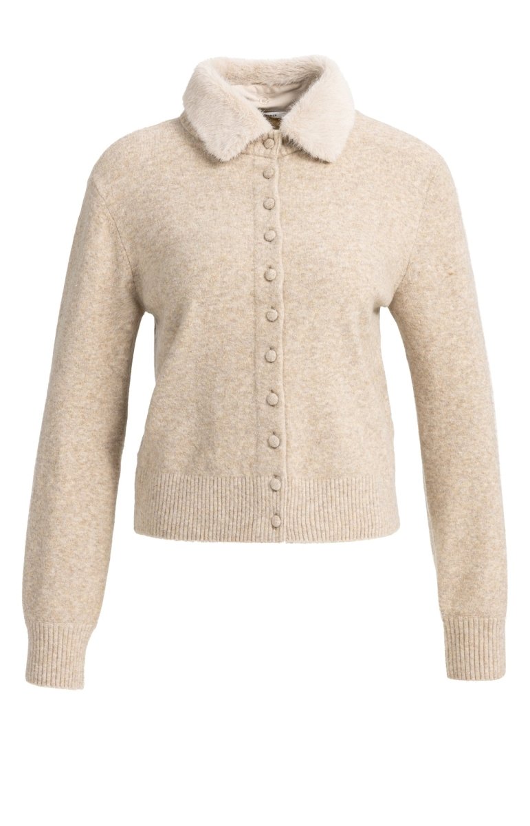 YAYA Cardigan mit abnehmbarem Kragen Hellbeige Melange
