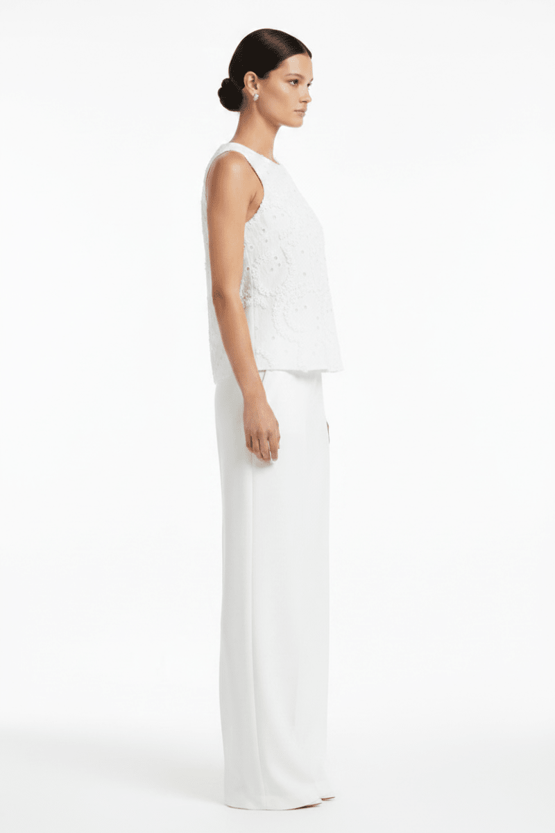 YAYA Embroidered sleeveless top SNOWFADE WHITE