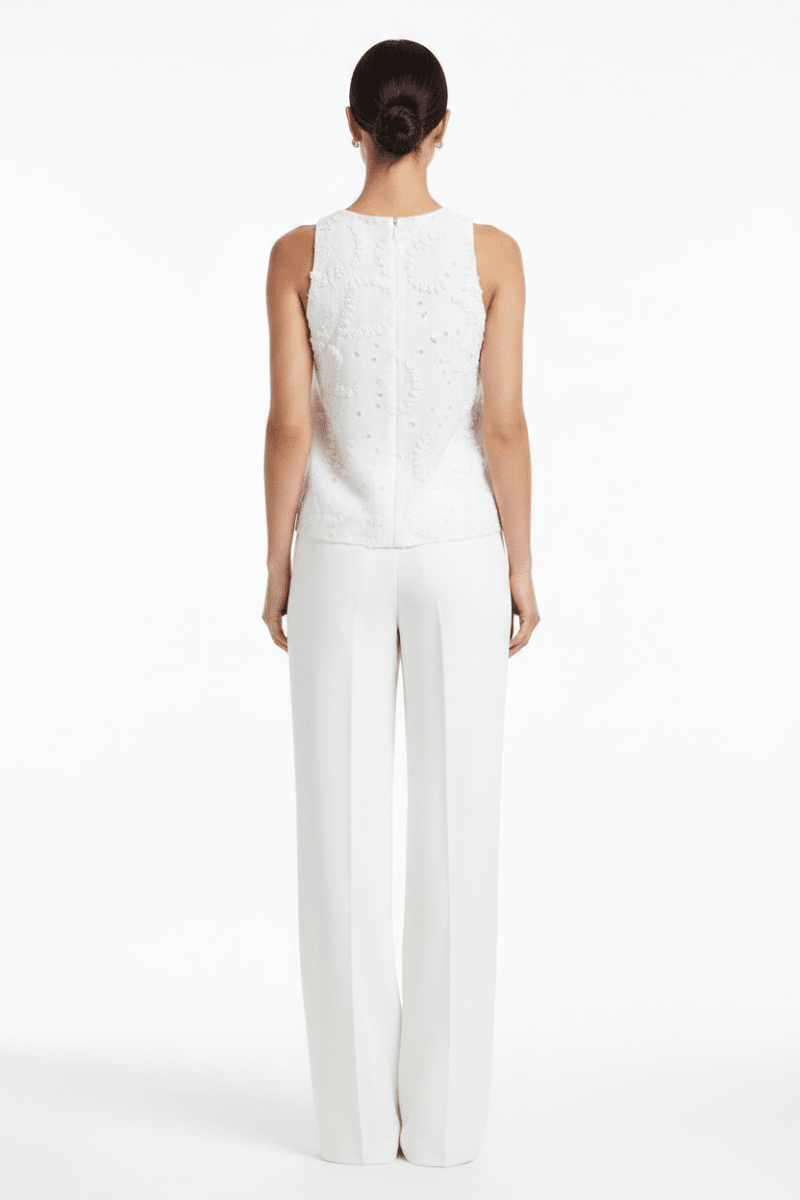 YAYA Embroidered sleeveless top SNOWFADE WHITE