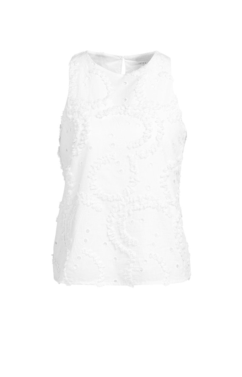 YAYA Embroidered sleeveless top SNOWFADE WHITE
