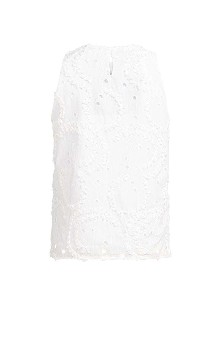 YAYA Embroidered sleeveless top SNOWFADE WHITE