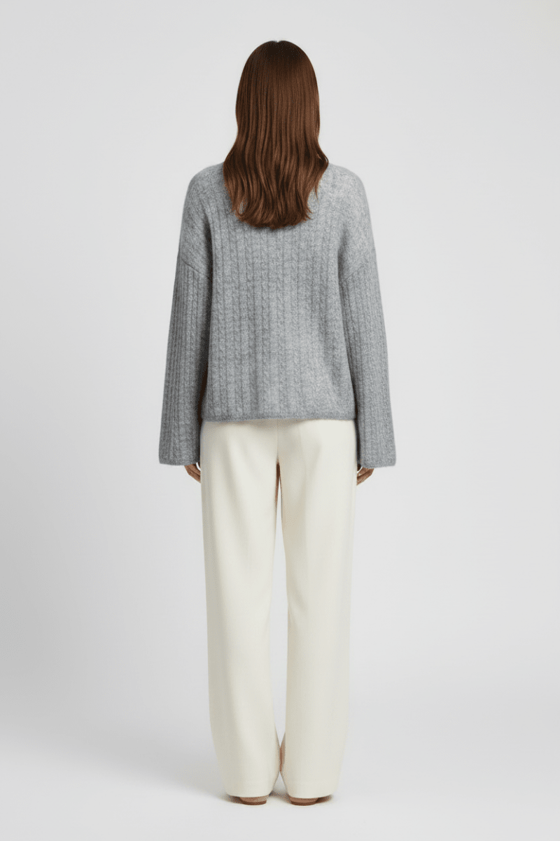 YAYA Oversized-Zopfpullover mit U-Boot-Ausschnitt Mittelgrau Melange