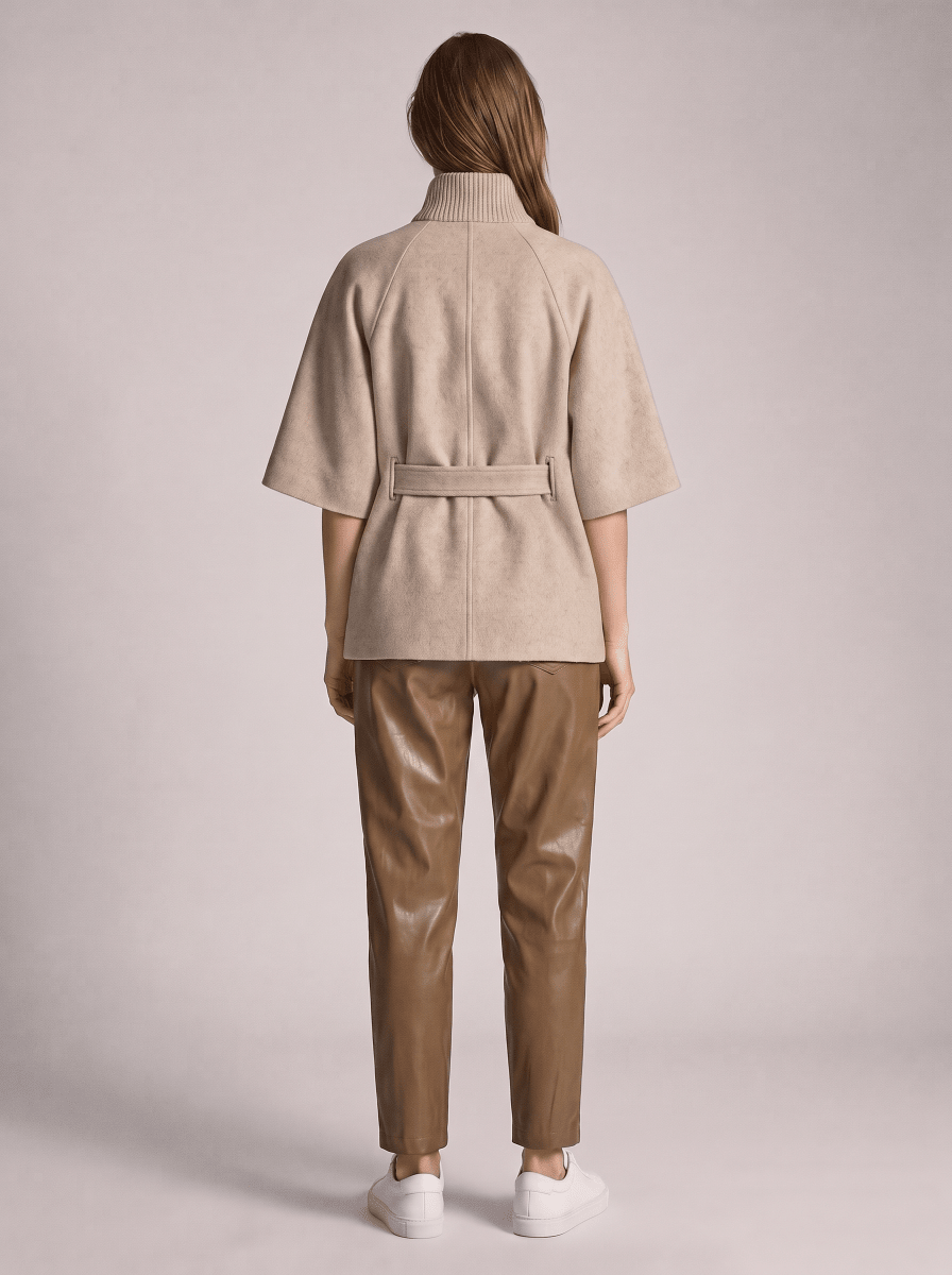 YAYA Ponchojacke mit geripptem Kragen und Gürtel Pure Cashmere Grau Melange