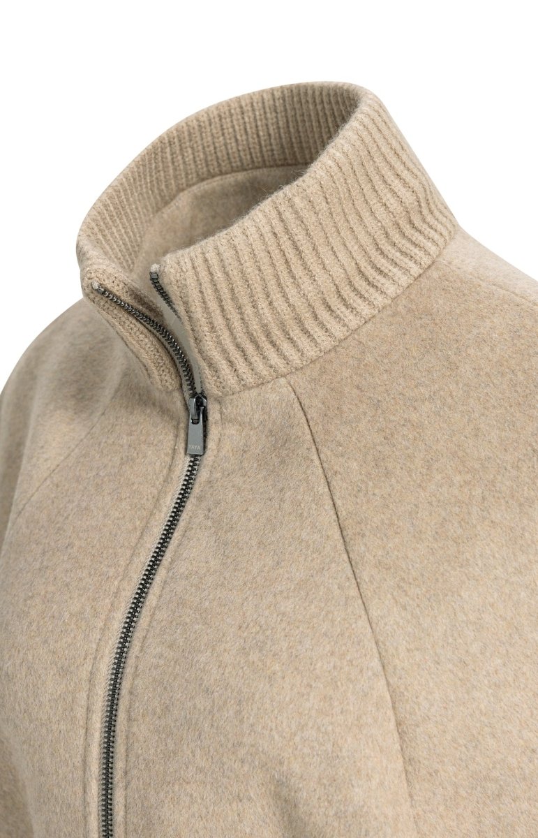 YAYA Ponchojacke mit geripptem Kragen und Gürtel Pure Cashmere Grau Melange