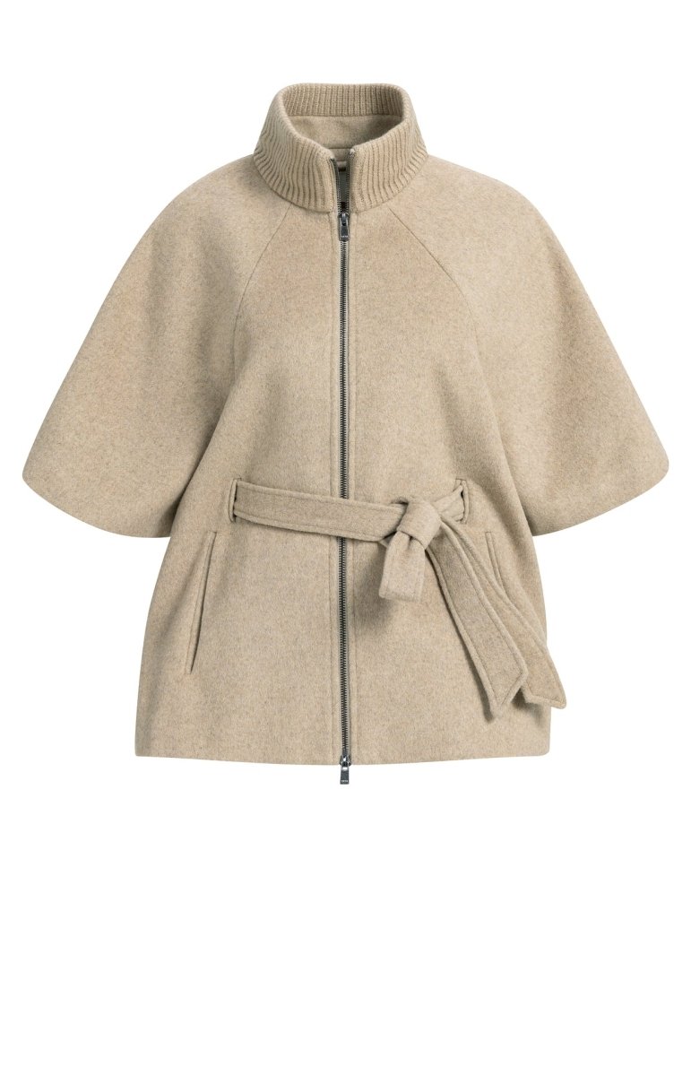 YAYA Ponchojacke mit geripptem Kragen und Gürtel Pure Cashmere Grau Melange