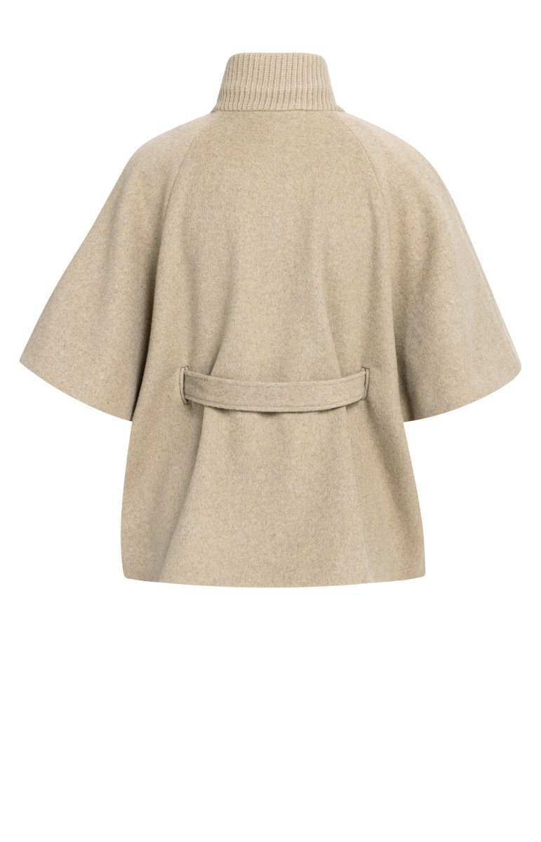 YAYA Ponchojacke mit geripptem Kragen und Gürtel Pure Cashmere Grau Melange