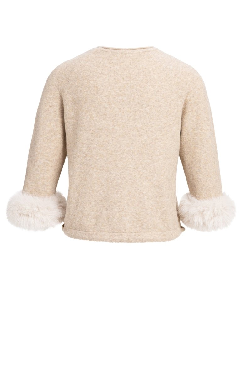 YAYA Pullover mit abnehmbaren Kunstfell-Manschetten Hellbeige Melange