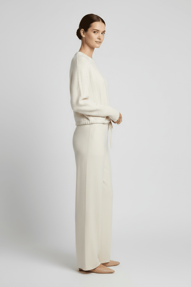 YAYA Pullover mit Fledermausärmeln und Kordelzug am Saum Off White Melange
