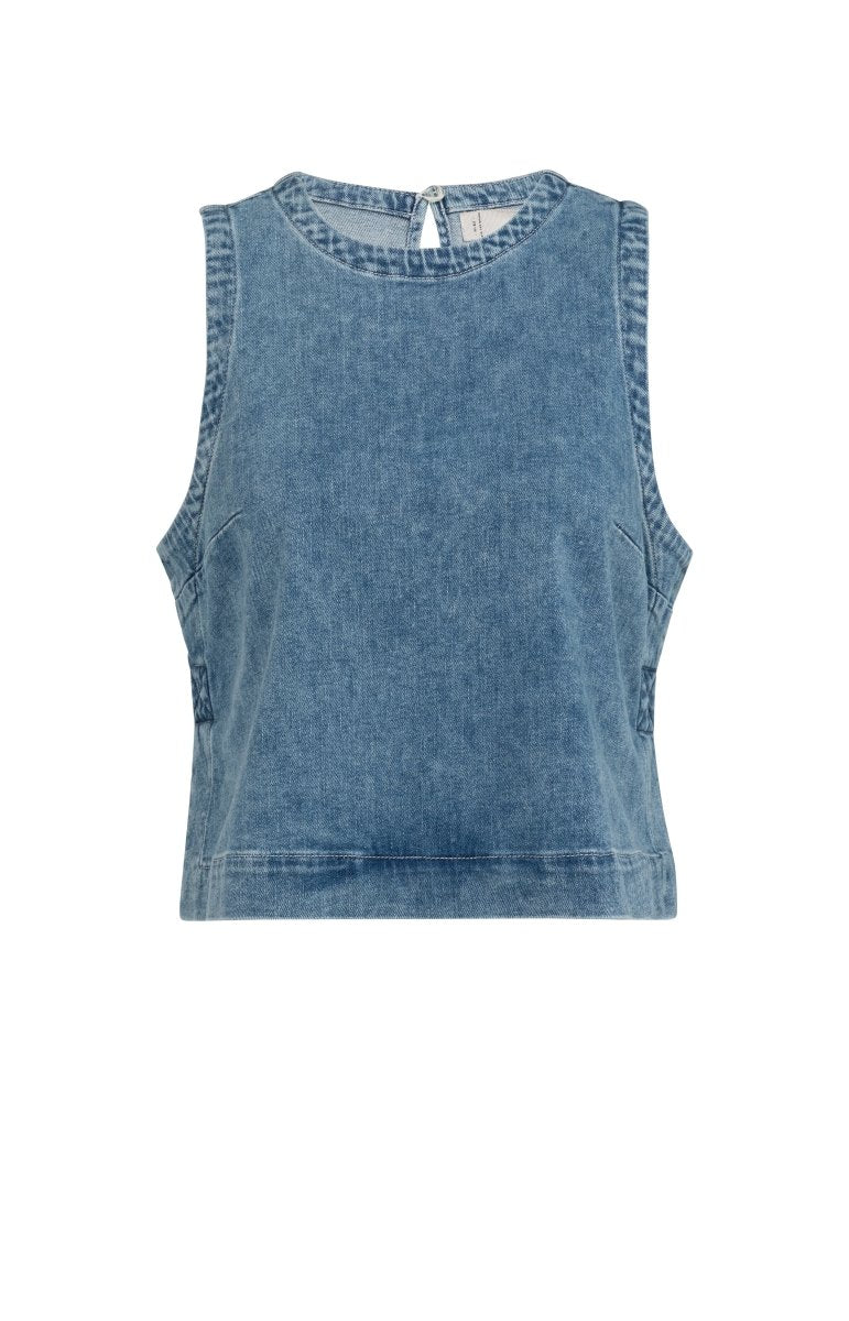 YAYA Sleeveless loose fit denim top MID BLUE DENIM