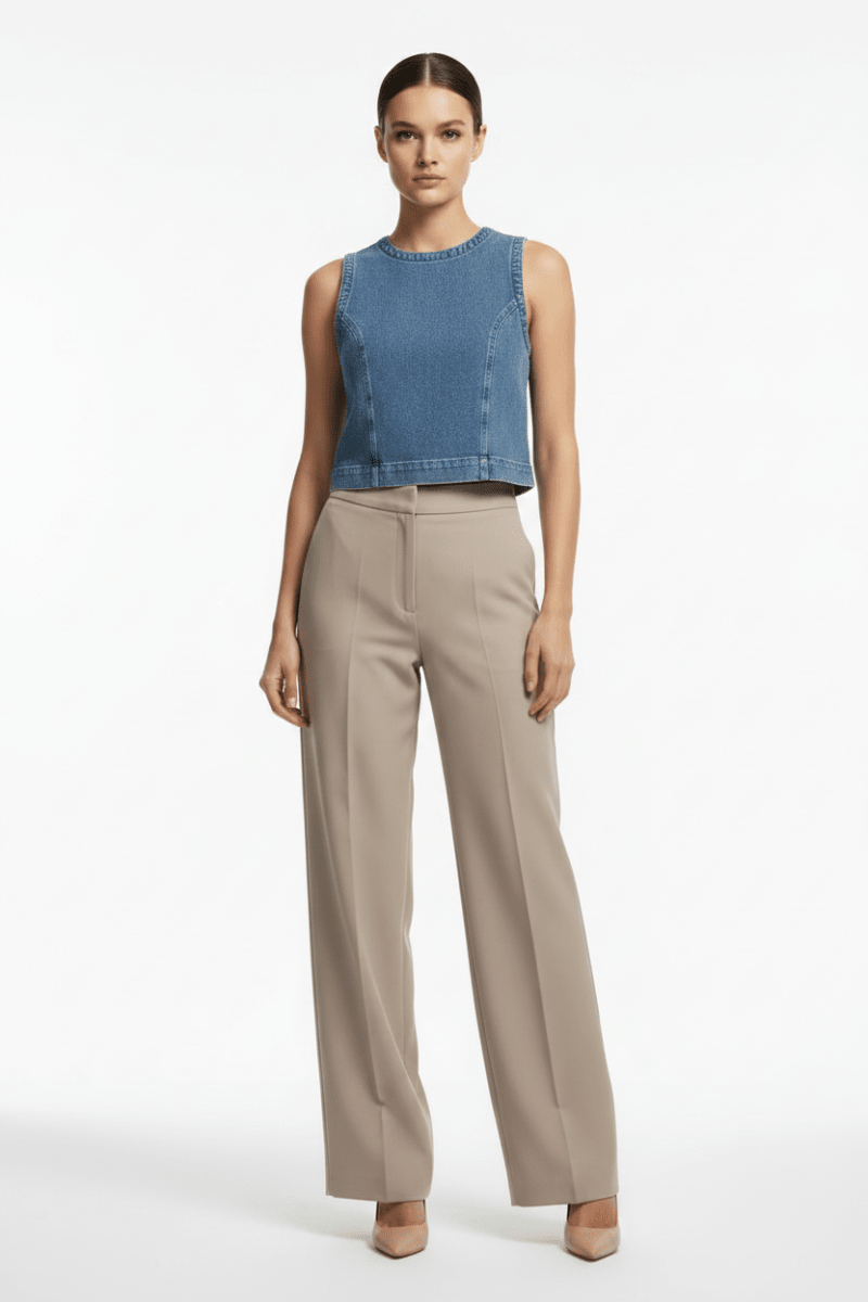 YAYA Sleeveless loose fit denim top MID BLUE DENIM