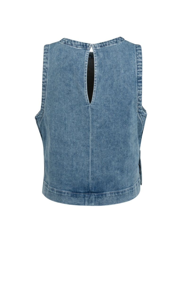 YAYA Sleeveless loose fit denim top MID BLUE DENIM