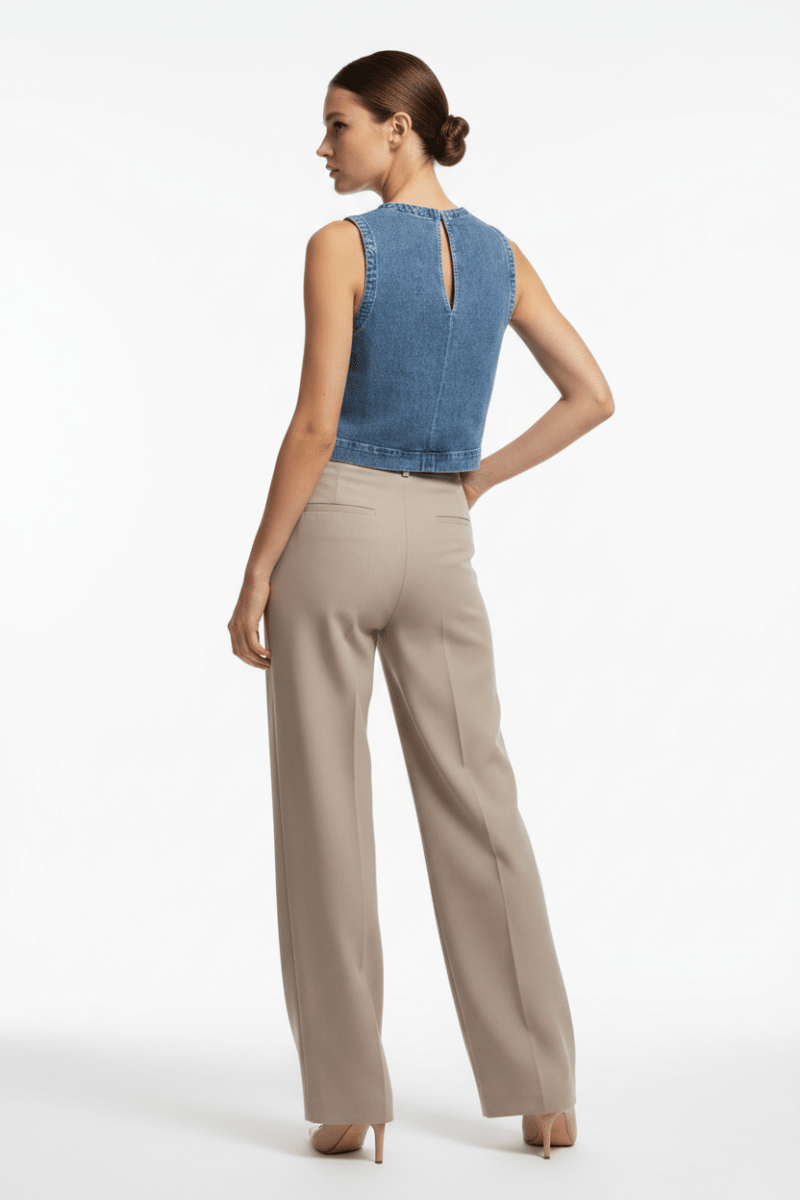 YAYA Sleeveless loose fit denim top MID BLUE DENIM