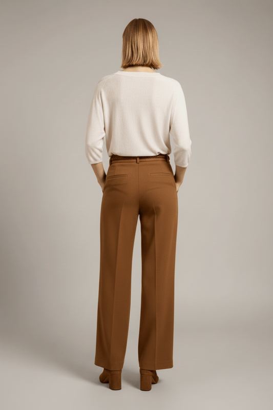 YAYA V-Ausschnitt-Pullover mit Dreiviertelärmeln und Nahtverzierungen Beige Melange