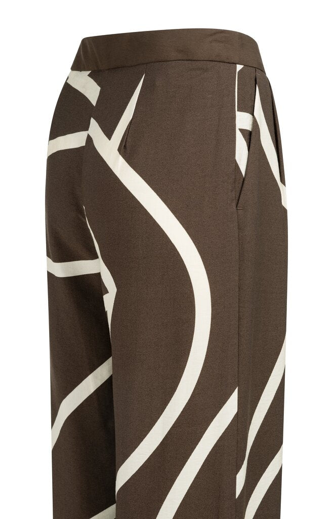 YAYA Woven printed wide leg trouser CHOCOLATE MARTINI BROWN DESSIN