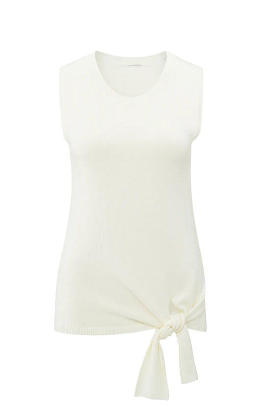 Yaya ärmelloser Pullover mit Zierknoten an der Taille Off White