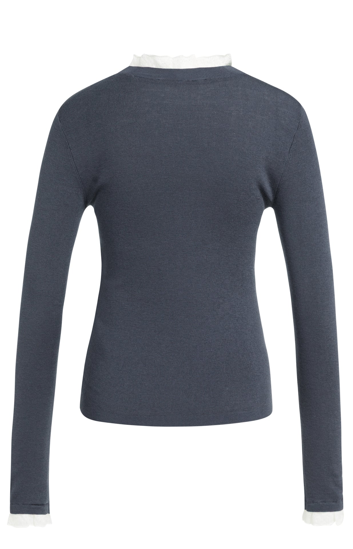 YAYA Feingestricktes Rippen-Top mit Rüschendetails Odyssey Grau