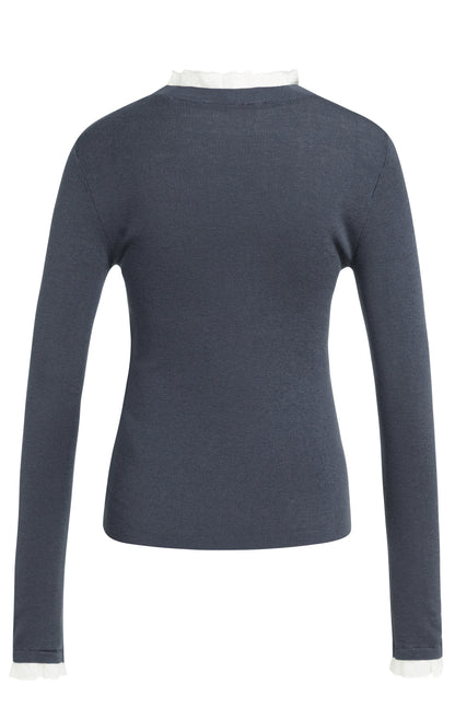 YAYA Feingestricktes Rippen-Top mit Rüschendetails Odyssey Grau