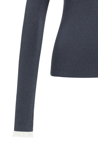 YAYA Feingestricktes Rippen-Top mit Rüschendetails Odyssey Grau
