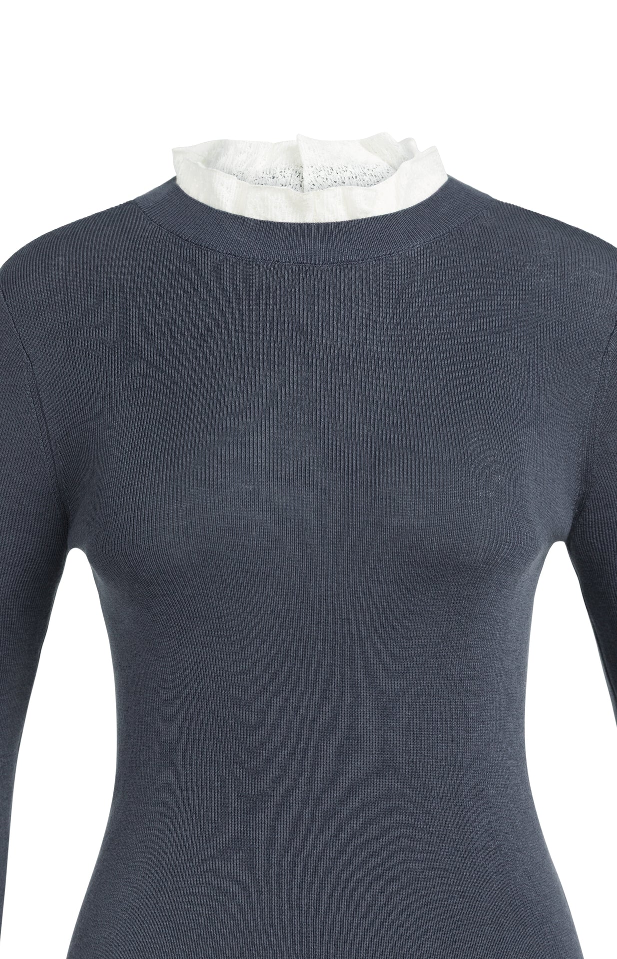 YAYA Feingestricktes Rippen-Top mit Rüschendetails Odyssey Grau