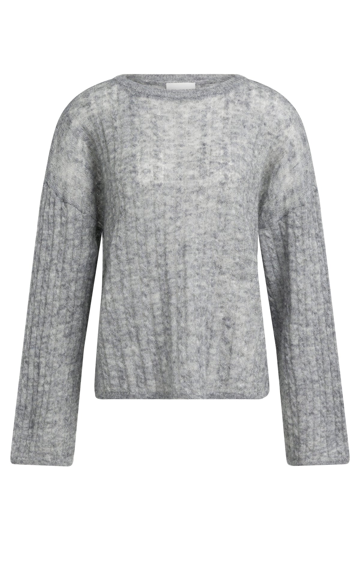 YAYA Oversized-Zopfpullover mit U-Boot-Ausschnitt Mittelgrau Melange