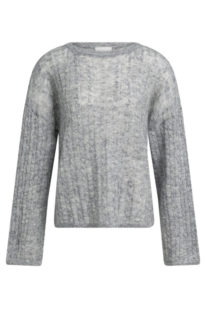 YAYA Oversized-Zopfpullover mit U-Boot-Ausschnitt Mittelgrau Melange