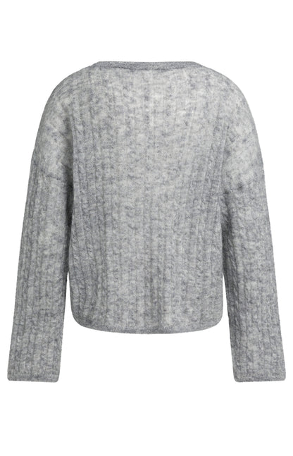 YAYA Oversized-Zopfpullover mit U-Boot-Ausschnitt Mittelgrau Melange