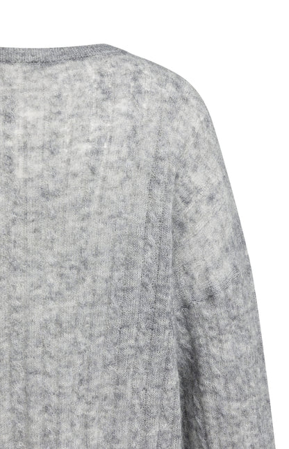 YAYA Oversized-Zopfpullover mit U-Boot-Ausschnitt Mittelgrau Melange