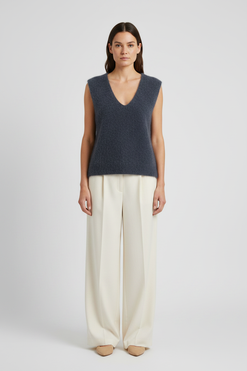YAYA Weicher Strick-Spenzer mit tiefem V-Ausschnitt Odyssey Grau Melange