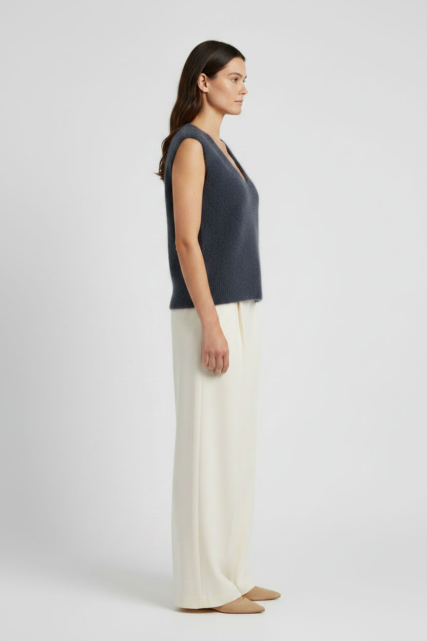 YAYA Weicher Strick-Spenzer mit tiefem V-Ausschnitt Odyssey Grau Melange