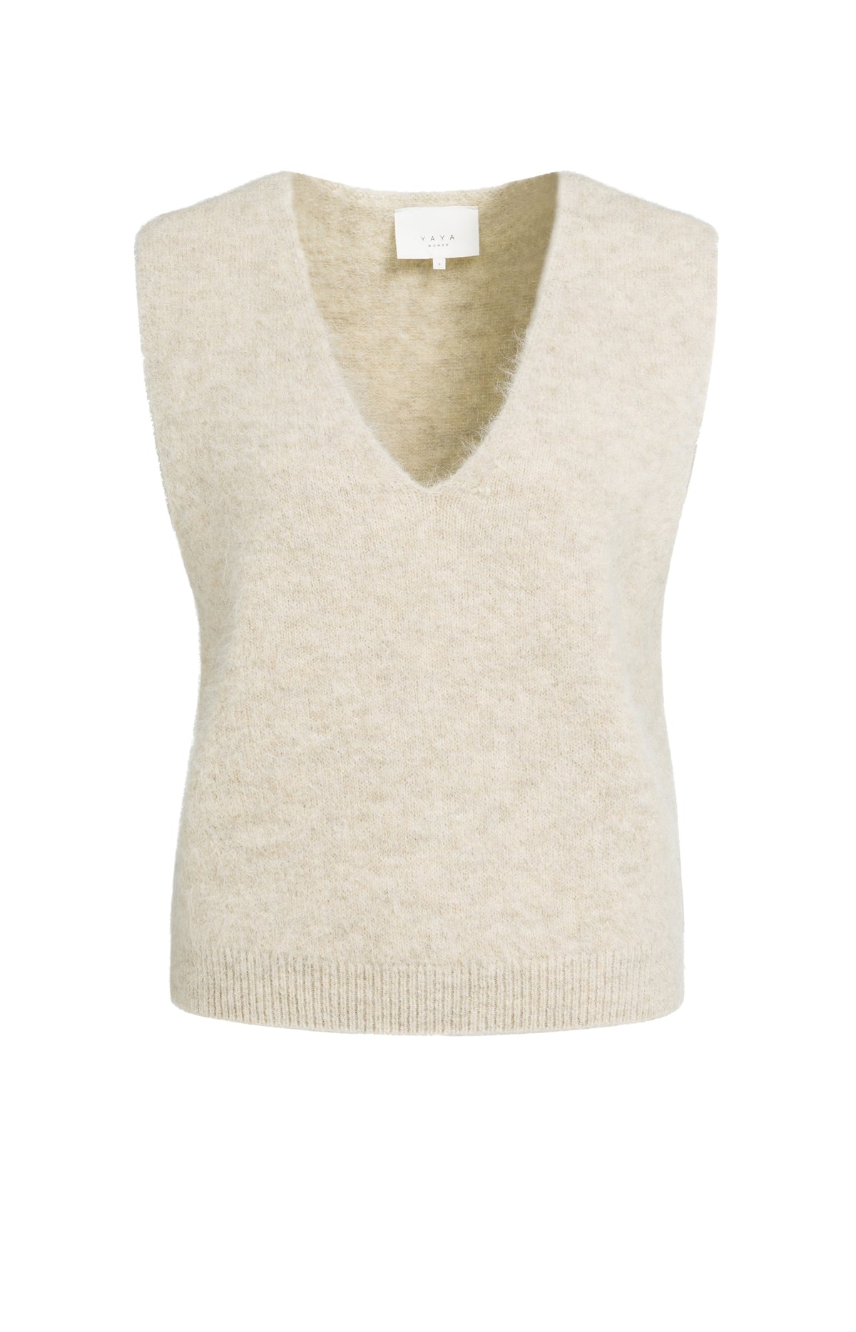 YAYA Weicher Strick-Spenzer mit tiefem V-Ausschnitt Hellbeige Melange
