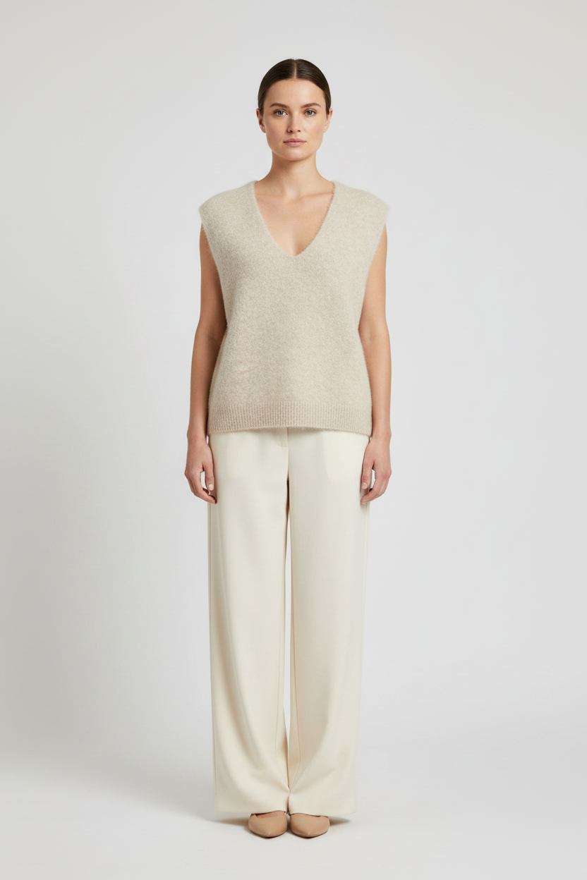 YAYA Weicher Strick-Spenzer mit tiefem V-Ausschnitt Hellbeige Melange