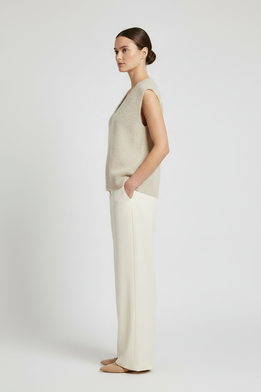 YAYA Weicher Strick-Spenzer mit tiefem V-Ausschnitt Hellbeige Melange