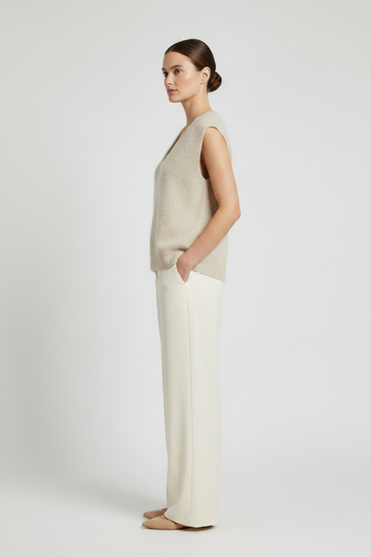 YAYA Weicher Strick-Spenzer mit tiefem V-Ausschnitt Hellbeige Melange