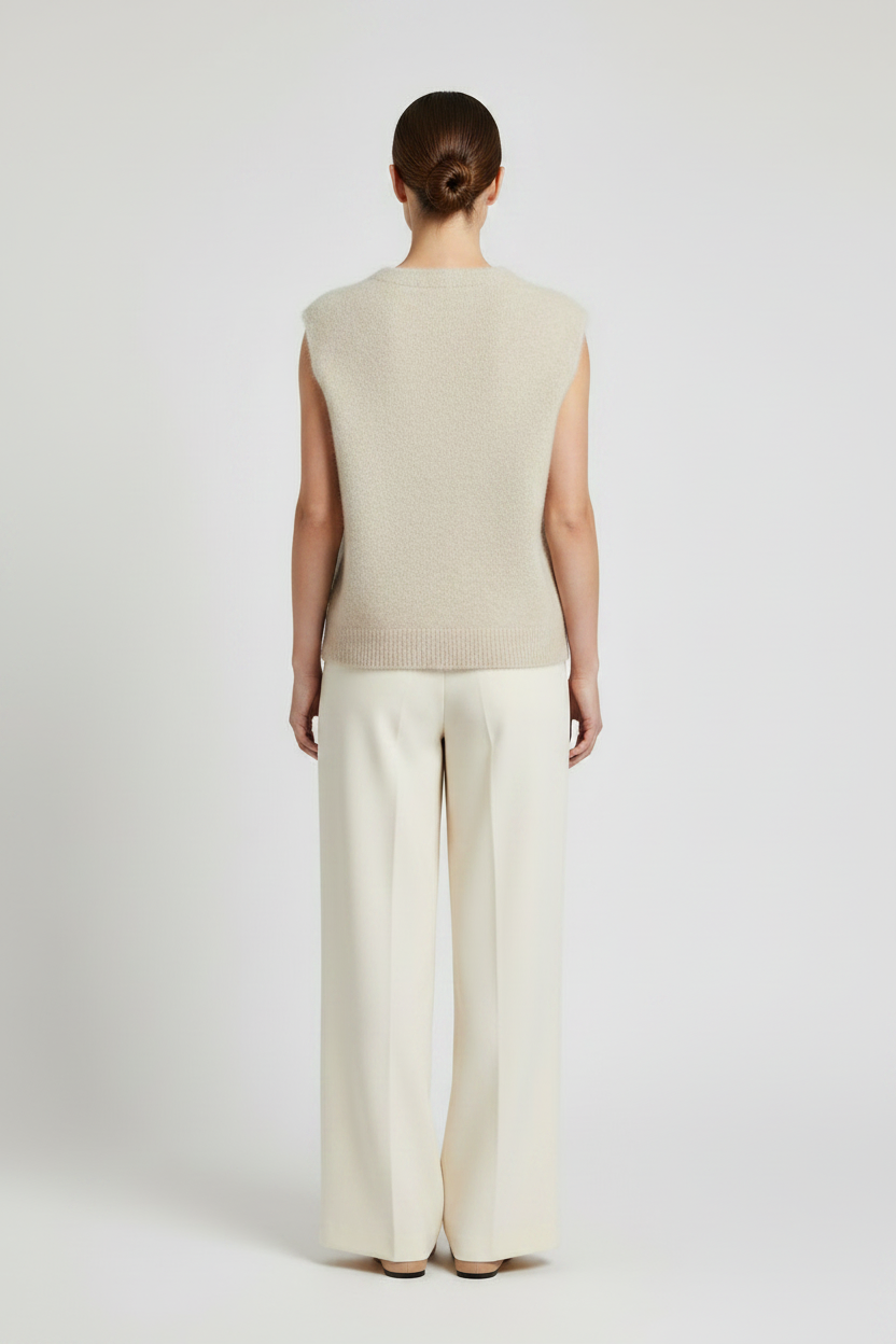 YAYA Weicher Strick-Spenzer mit tiefem V-Ausschnitt Hellbeige Melange