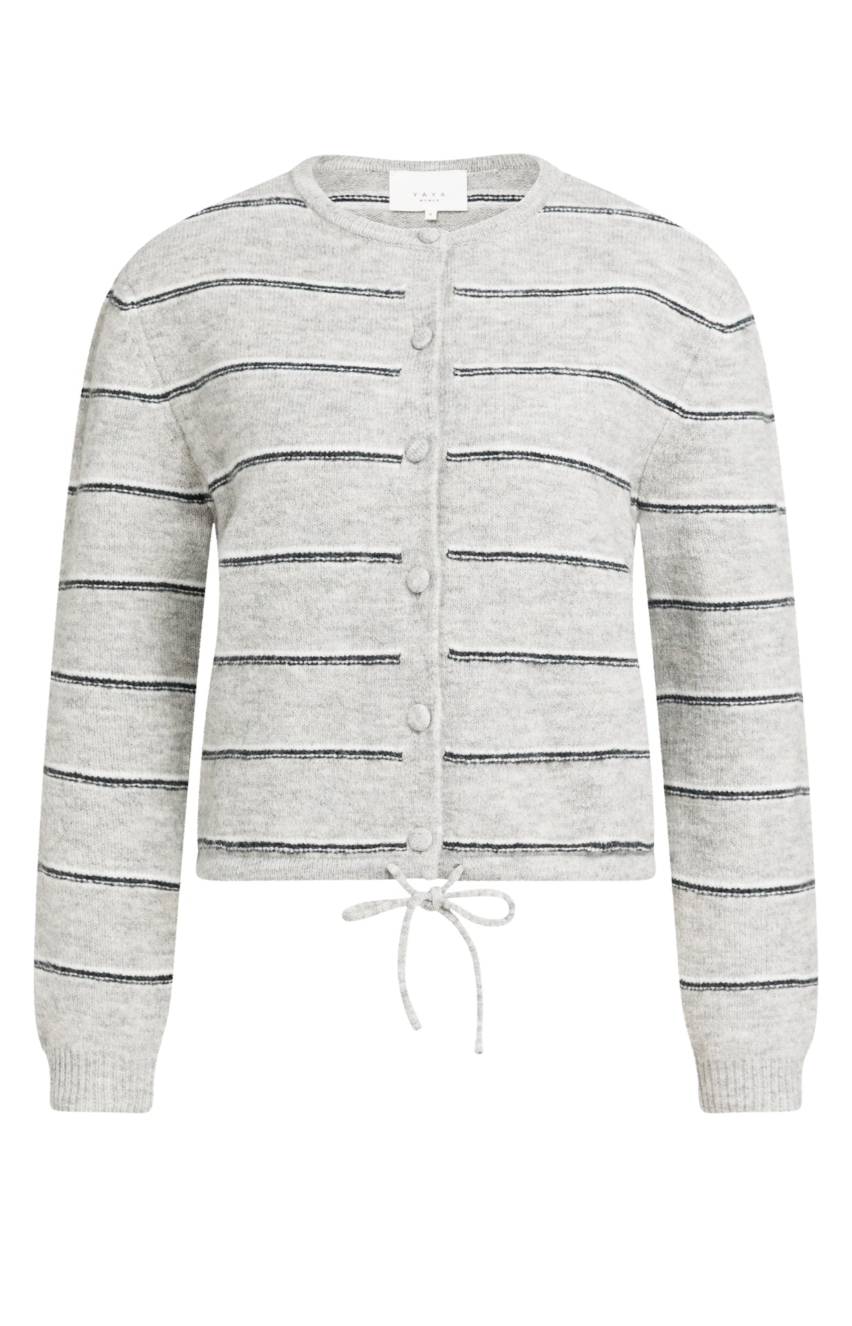 YAYA Gestreifte Strickjacke mit Bindedetail Mittelgrau Melange