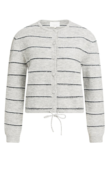 YAYA Gestreifte Strickjacke mit Bindedetail Mittelgrau Melange
