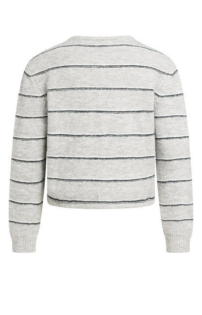 YAYA Gestreifte Strickjacke mit Bindedetail Mittelgrau Melange