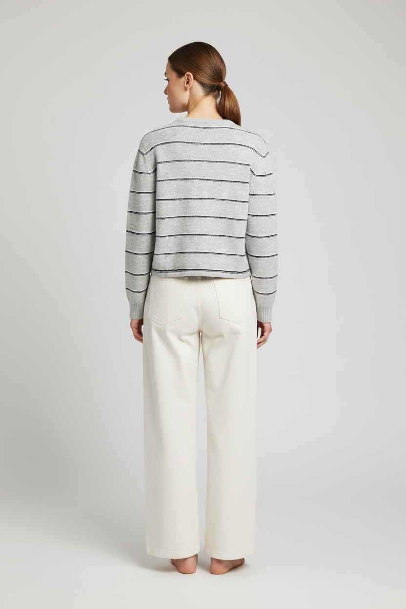 YAYA Gestreifte Strickjacke mit Bindedetail Mittelgrau Melange