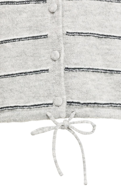 YAYA Gestreifte Strickjacke mit Bindedetail Mittelgrau Melange