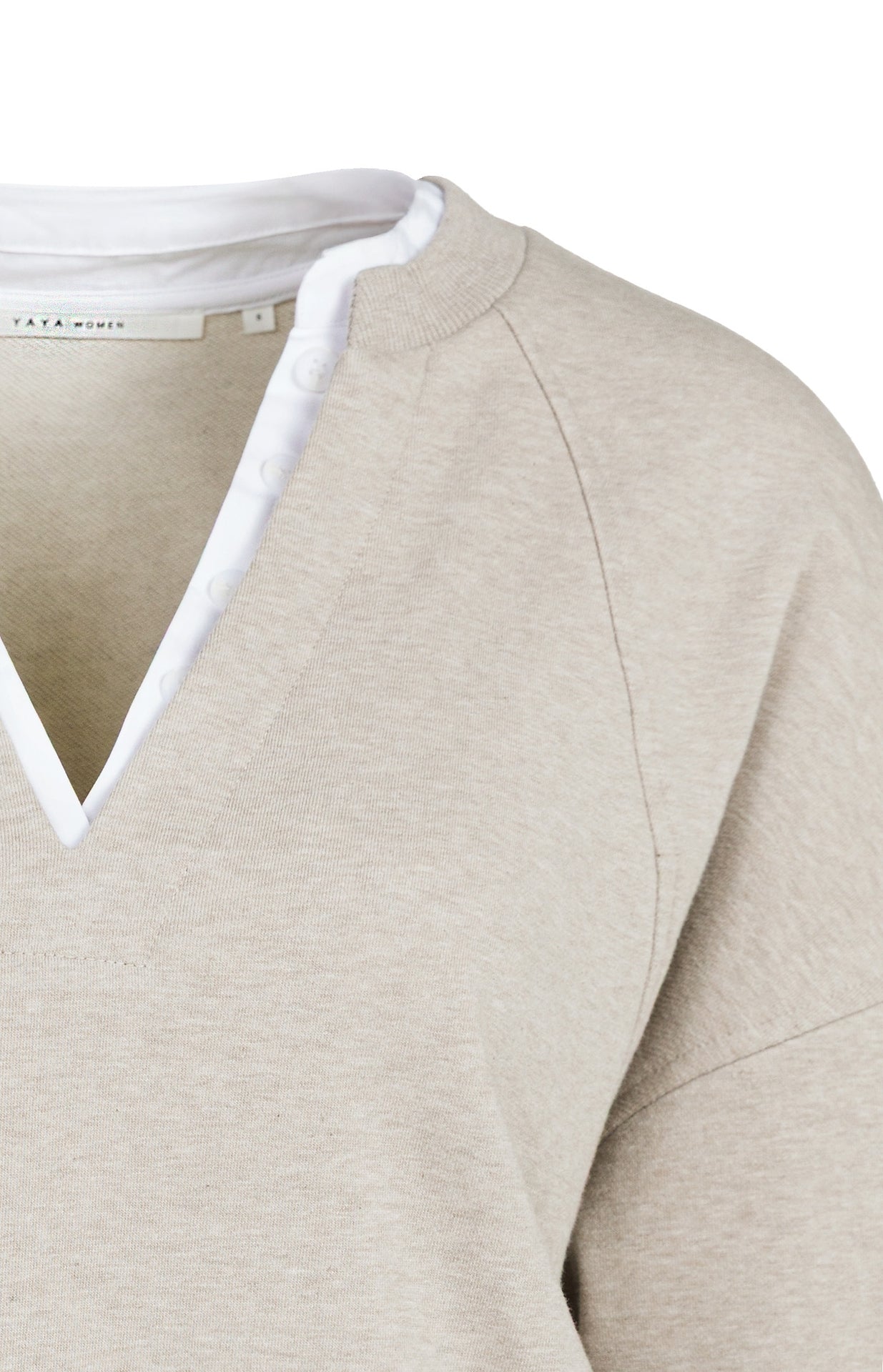 YAYA Sweatshirt mit V-Ausschnitt und Webkragen Grau meliert