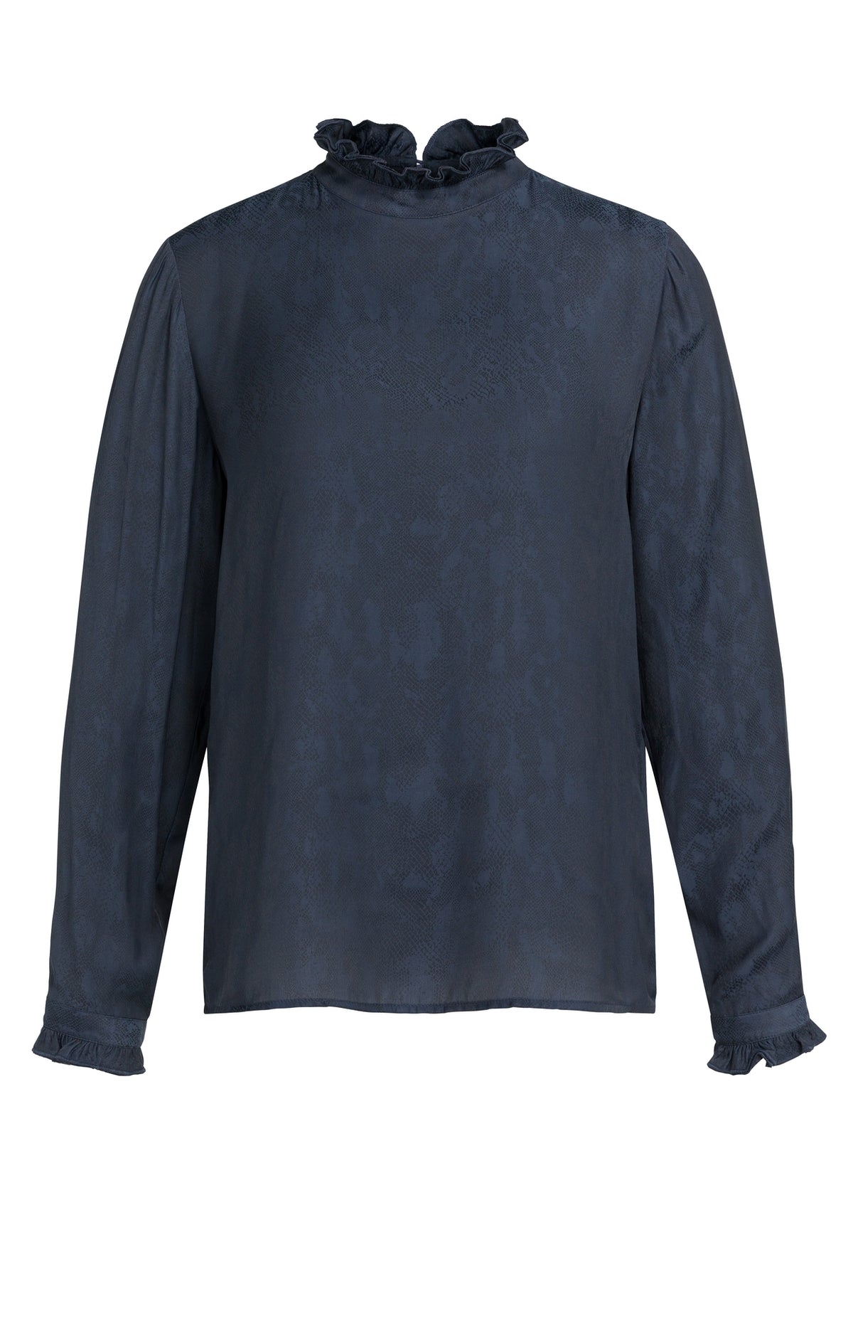 YAYA Langarm-Top mit Rüschendetails Cat Schwarz Dessin