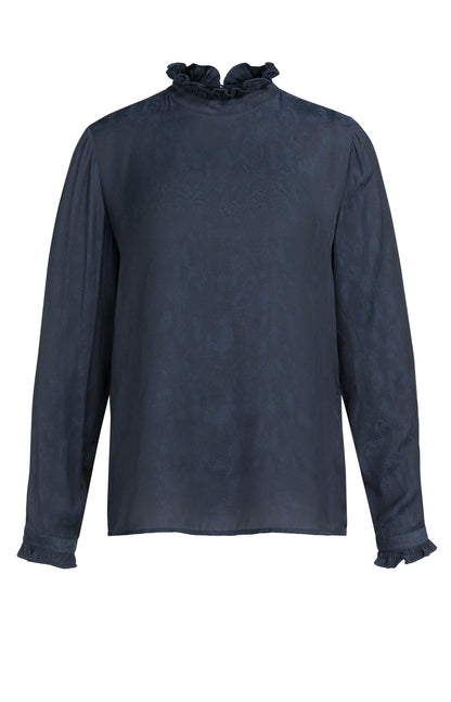 YAYA Langarm-Top mit Rüschendetails Cat Schwarz Dessin