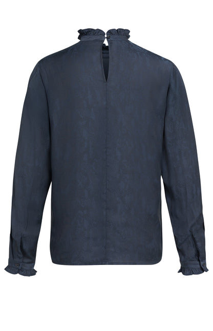YAYA Langarm-Top mit Rüschendetails Cat Schwarz Dessin