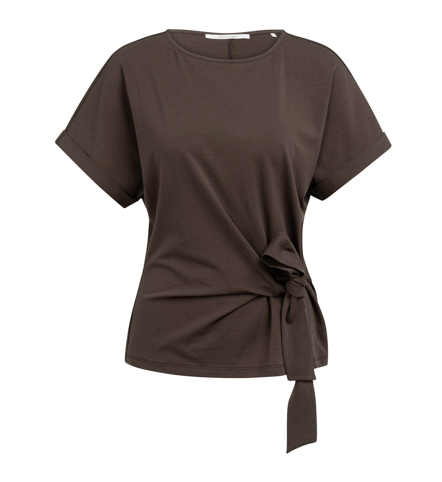 YAYA Top mit Rundhalsausschnitt und Knotendetail AUBERGINE PURPLE