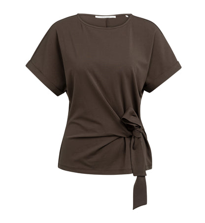 YAYA Top mit Rundhalsausschnitt und Knotendetail AUBERGINE PURPLE