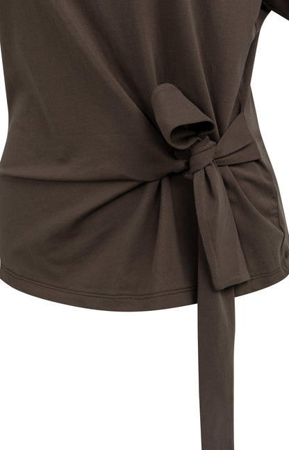 YAYA Top mit Rundhalsausschnitt und Knotendetail AUBERGINE PURPLE